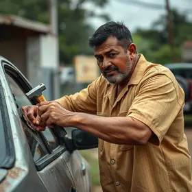 homem desconhecido danifica vidro de carros com martelo